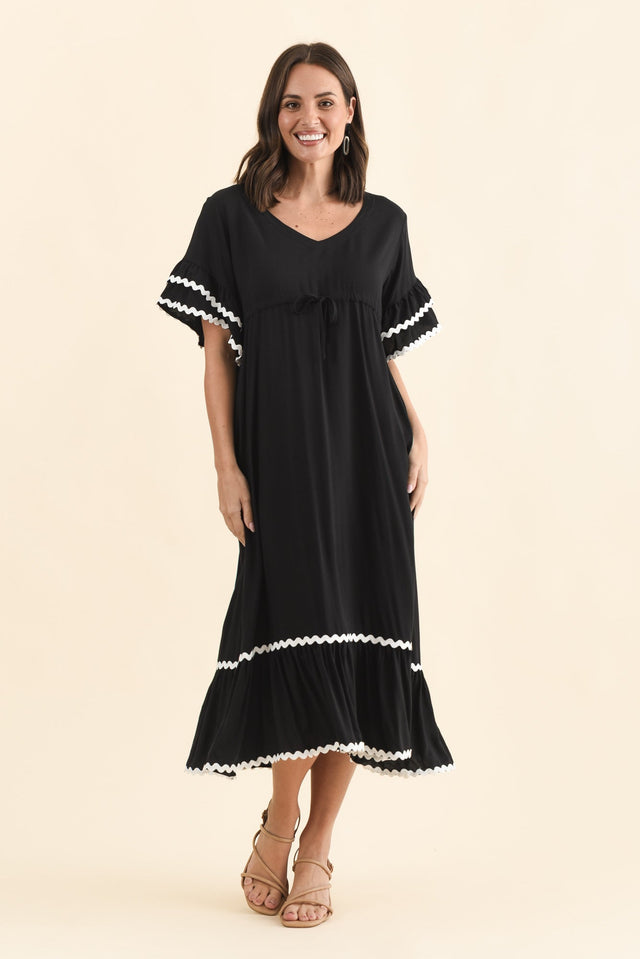 Rosemarie Black Frill Dress,Brunette model,alt text|model:MJ image 6
