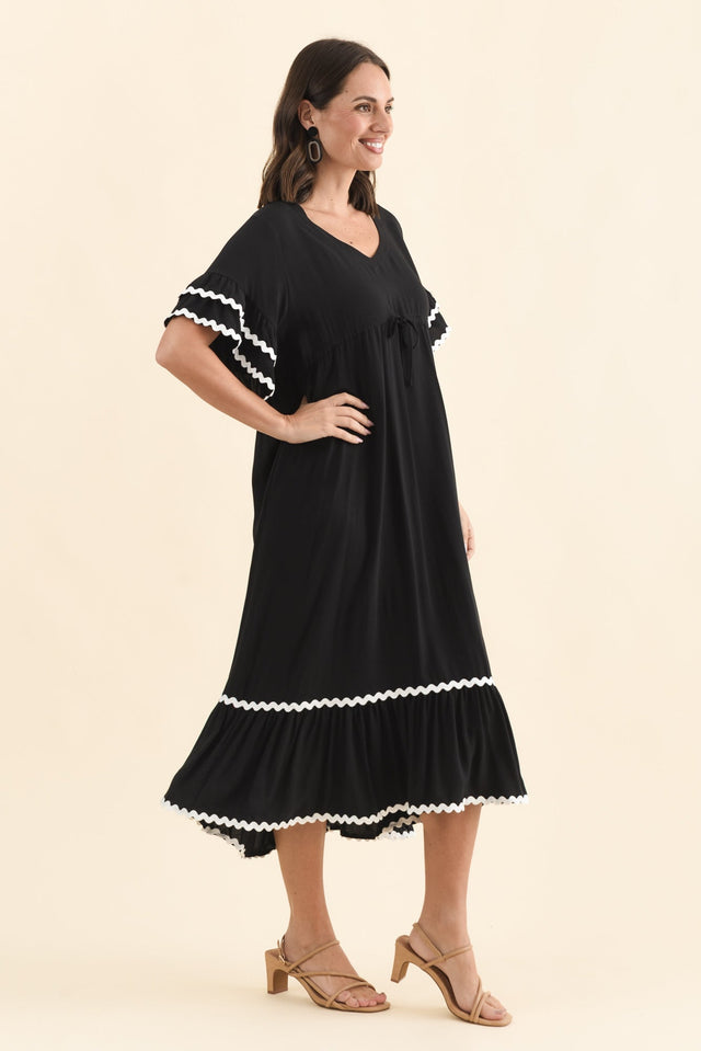 Rosemarie Black Frill Dress,Brunette model,alt text|model:MJ image 3