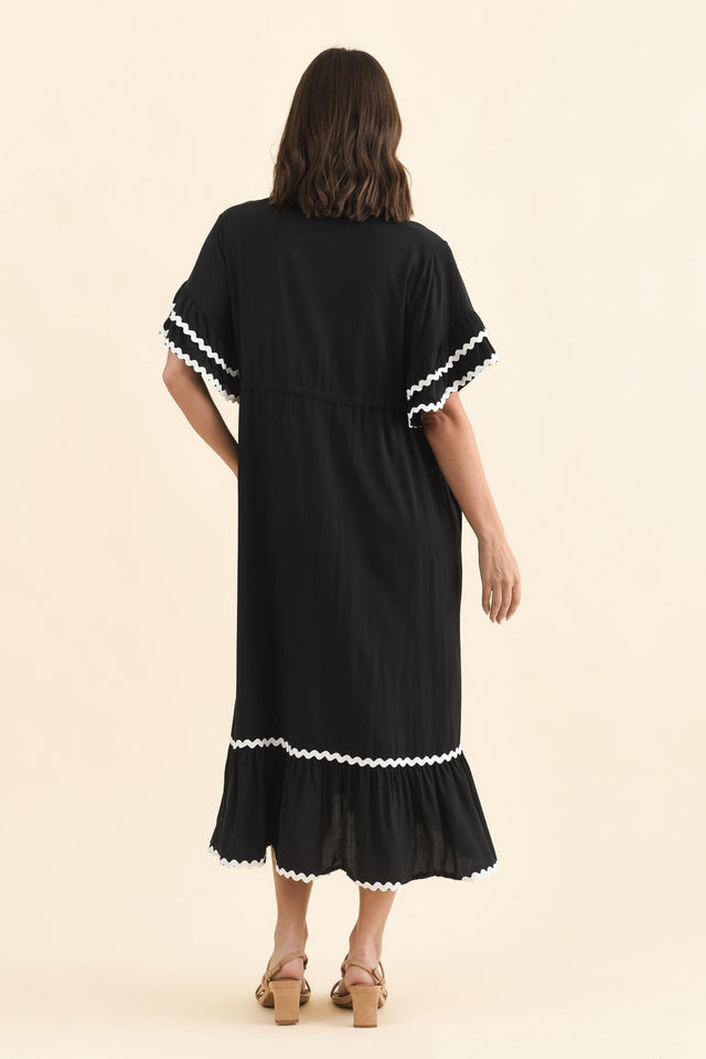 Rosemarie Black Frill Dress,Brunette model,alt text|model:MJ image 4