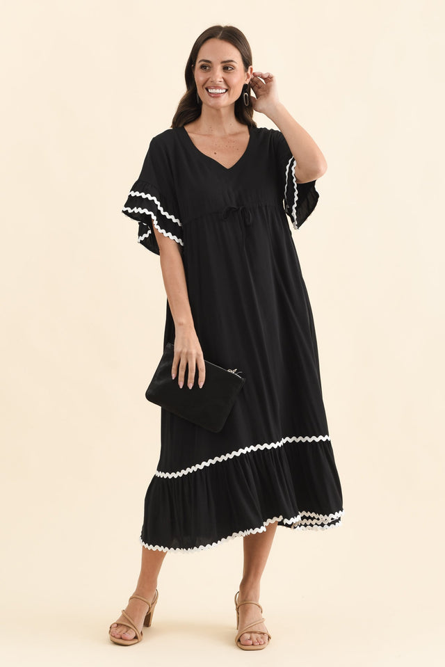 Rosemarie Black Frill Dress,Brunette model,alt text|model:MJ image 2