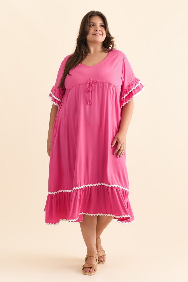 Rosemarie Pink Contrast Frill Dress,Brunette model,alt text|model:Gabby image 9