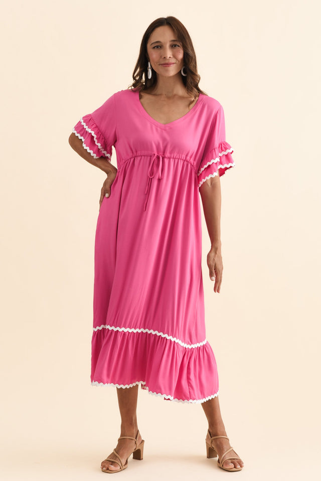 Rosemarie Pink Contrast Frill Dress,Brunette model,alt text|model:Cara image 3