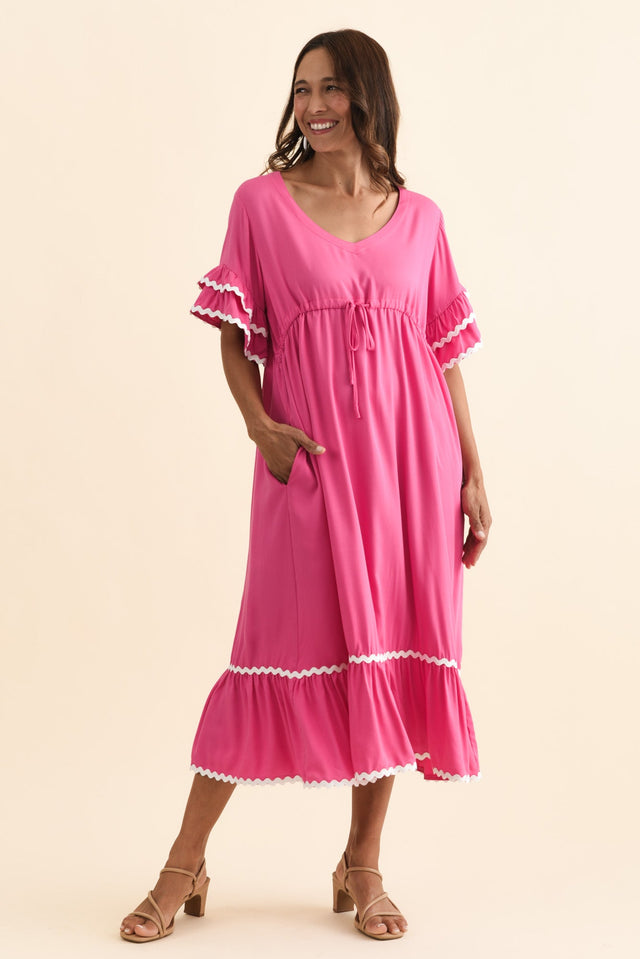 Rosemarie Pink Contrast Frill Dress,Brunette model,alt text|model:Cara image 7