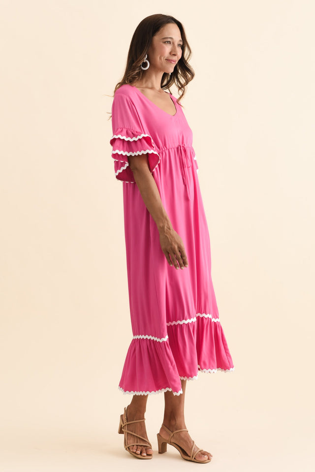 Rosemarie Pink Contrast Frill Dress,Brunette model,alt text|model:Cara image 4