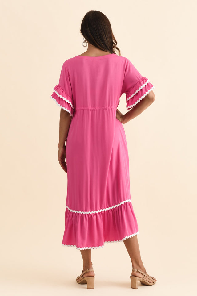 Rosemarie Pink Contrast Frill Dress,Brunette model,alt text|model:Cara image 5