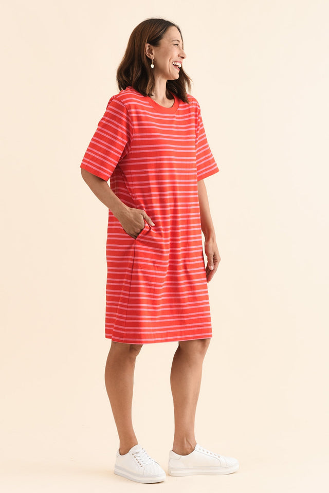 Rouge Red Stripe Cotton Tee Dress,Side,Brunette model,alt text|model:Cara image 3