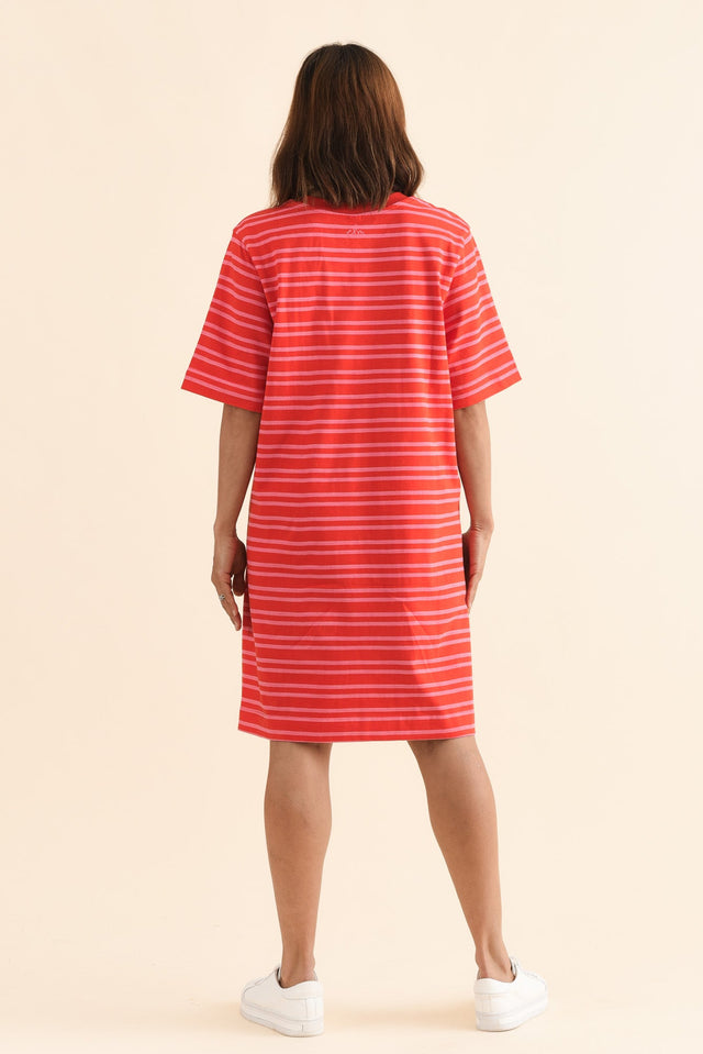Rouge Red Stripe Cotton Tee Dress,Back,Brunette model,alt text|model:Cara image 4