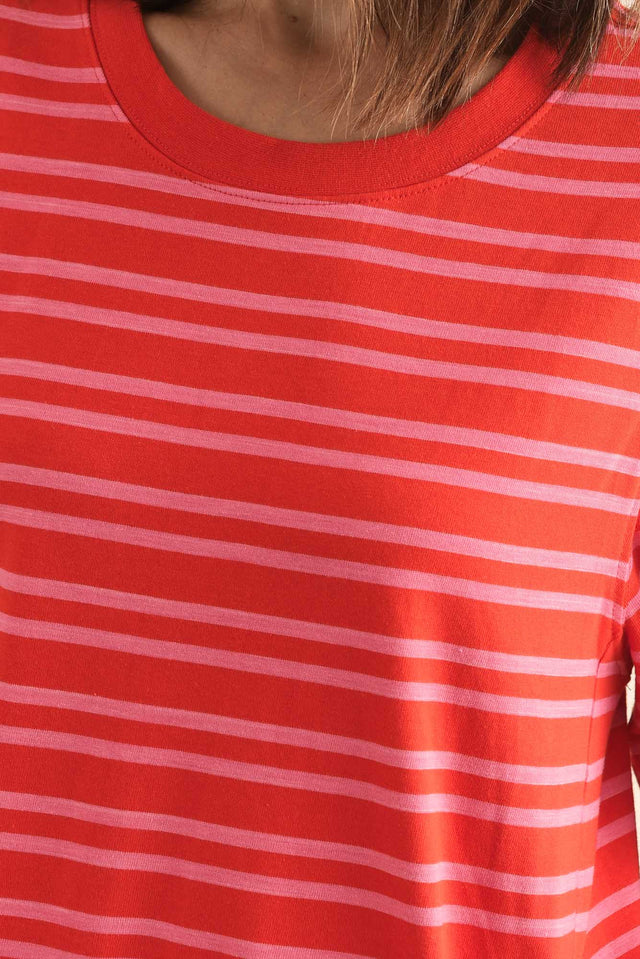 Rouge Red Stripe Cotton Tee Dress,Detail,Brunette model,alt text|model:Cara image 5