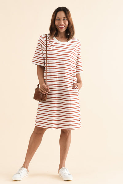 Rouge Tan Stripe Cotton T-Shirt Dress