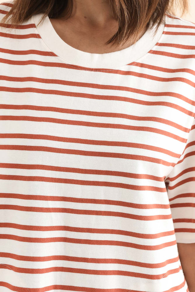 Rouge Tan Stripe Cotton Tee Dress,Detail,Brunette model,alt text|model:Cara image 5