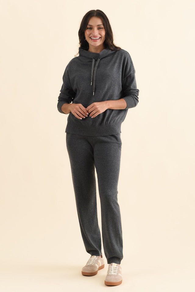 Rowan Charcoal Cotton Cashmere Knit Pants,Brunette model,alt text|model:Brontie image 7
