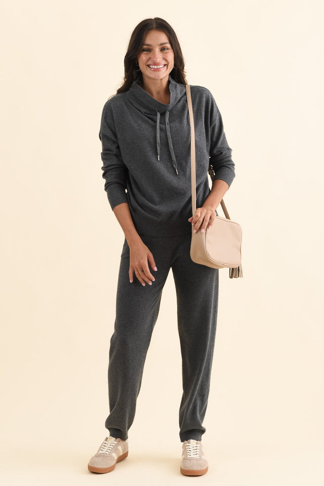 Rowan Charcoal Cotton Cashmere Knit Pants,Brunette model,alt text|model:Brontie image 3