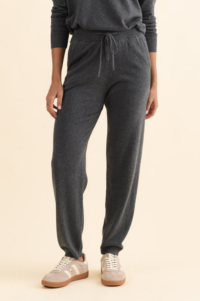 Rowan Charcoal Cotton Cashmere Knit Pants,Brunette model,alt text|model:Brontie image 1