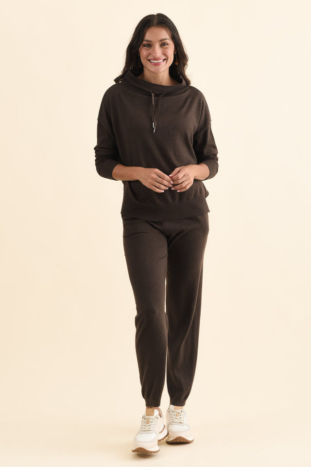 Rowan Chocolate Cotton Cashmere Knit Pants,Brunette model,alt text|model:Brontie image 3