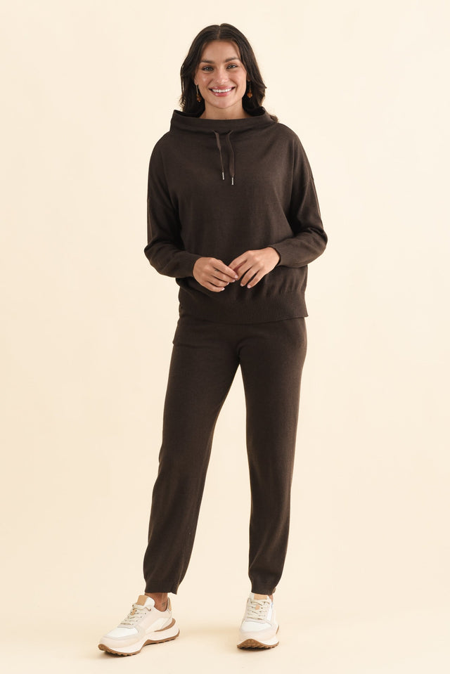 Rowan Chocolate Cotton Cashmere Knit Pants,Brunette model,alt text|model:Brontie image 7