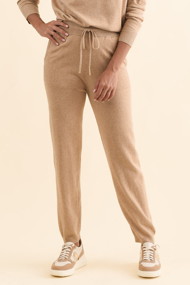 Rowan Cream Cotton Cashmere Knit Pants,Brunette model,alt text|model:Brontie
