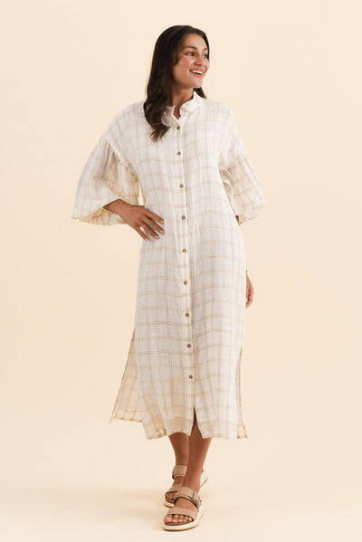 Rowena Ivory Check Linen Dress