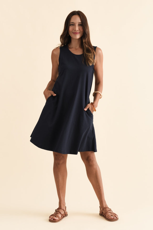 Roxanne Navy Swing Dress,Brunette model,alt text|model:Cara image 6