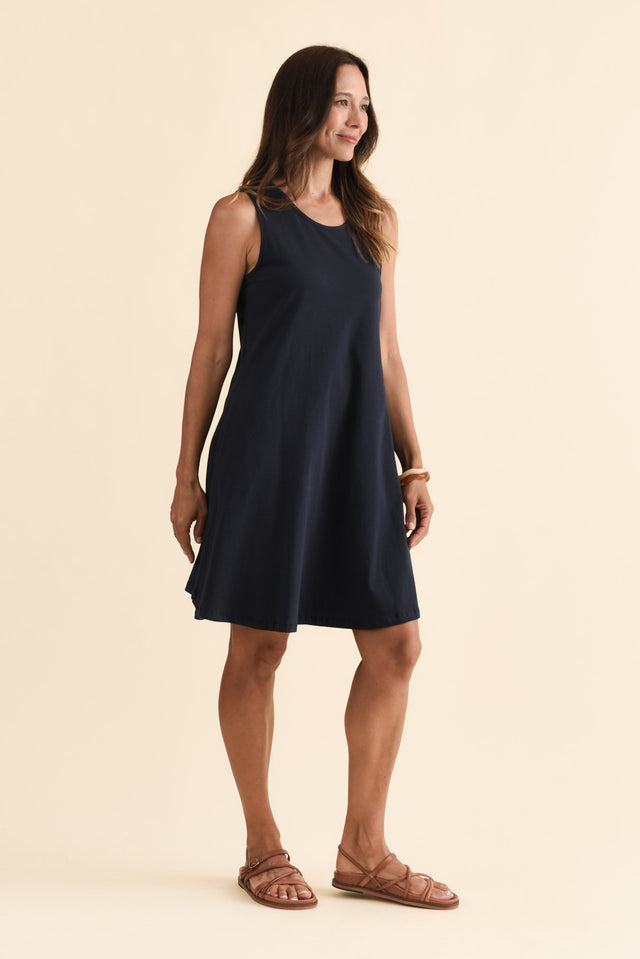 Roxanne Navy Swing Dress,Brunette model,alt text|model:Cara image 3