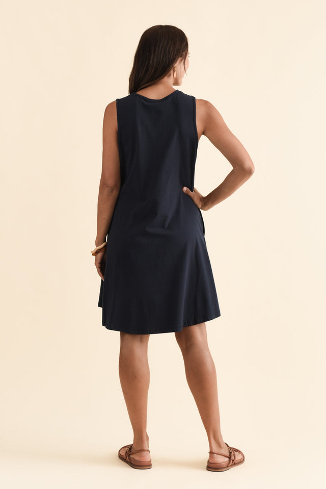 Roxanne Navy Swing Dress,Brunette model,alt text|model:Cara image 4