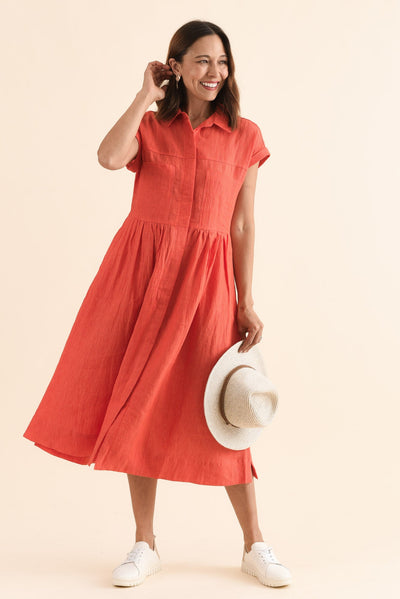 Ruben Orange Stripe Linen Shirt Dress