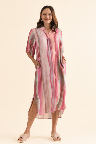 Ruby Pink Stripe Collared Dress