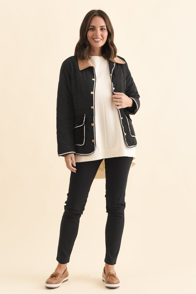 Ryan Black Quilted Jacket,Brunette model,alt text|model:MJ image 7