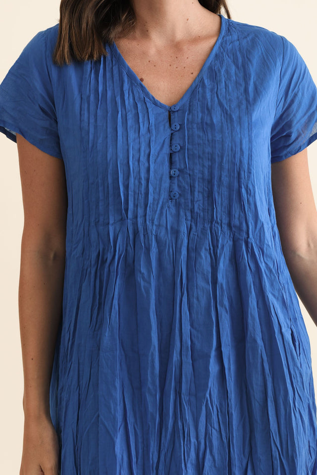 Sabina Blue Crinkle Cotton Dress,Brunette model,alt text|model:MJ image 7