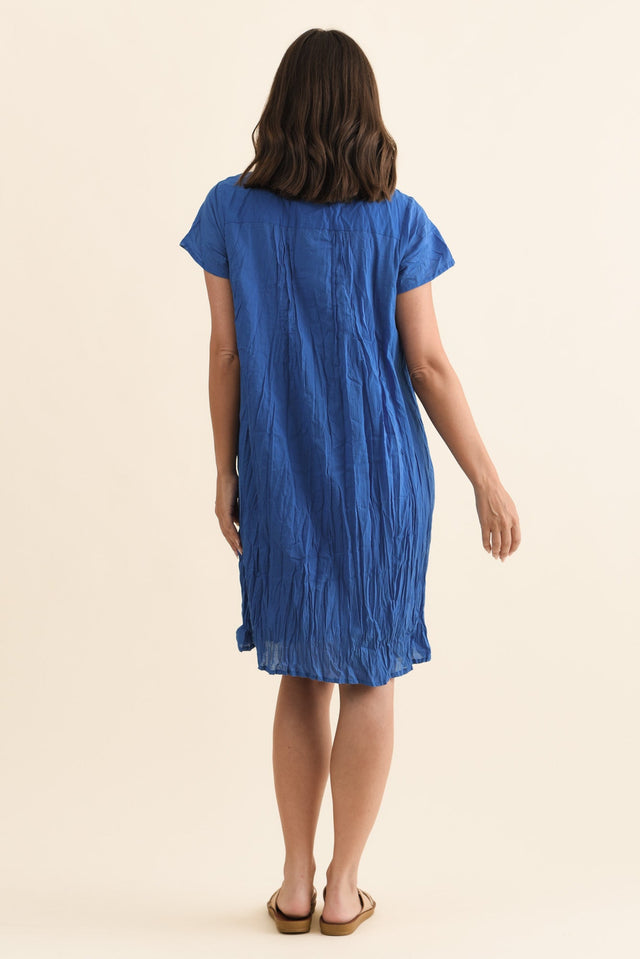 Sabina Blue Crinkle Cotton Dress,Brunette model,alt text|model:MJ image 6