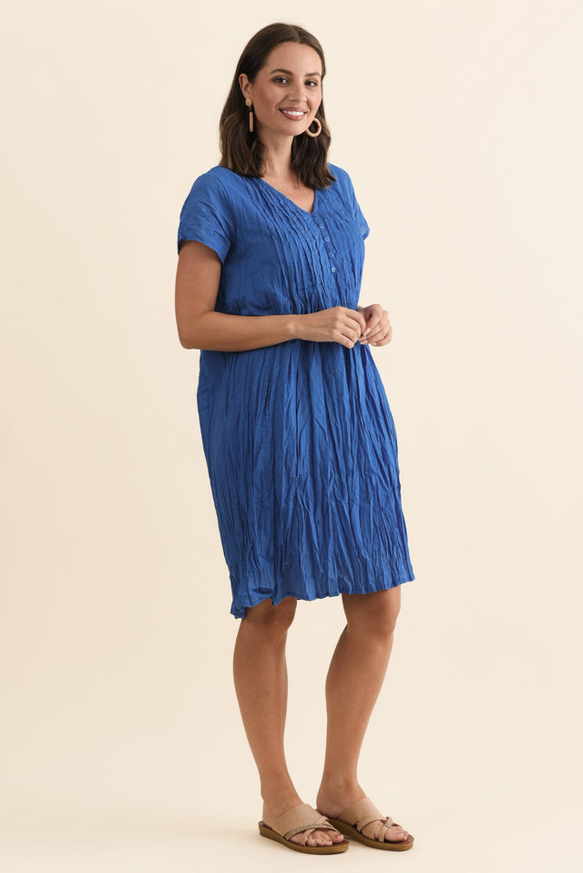 Sabina Blue Crinkle Cotton Dress,Brunette model,alt text|model:MJ image 5