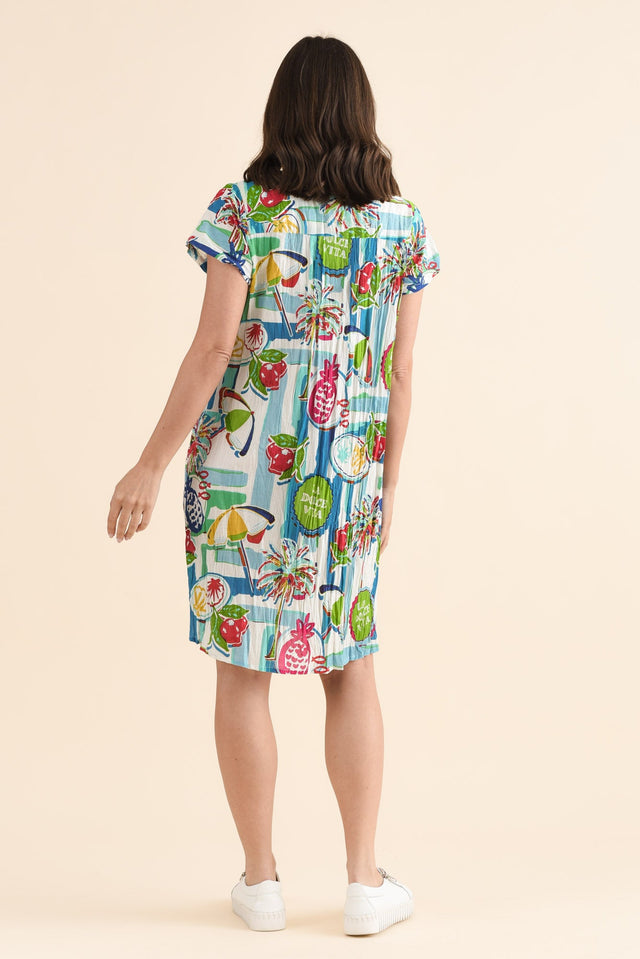 Sabina Blue Tropicana Crinkle Cotton Dress,Back,Brunette model,alt text|model:MJ image 4