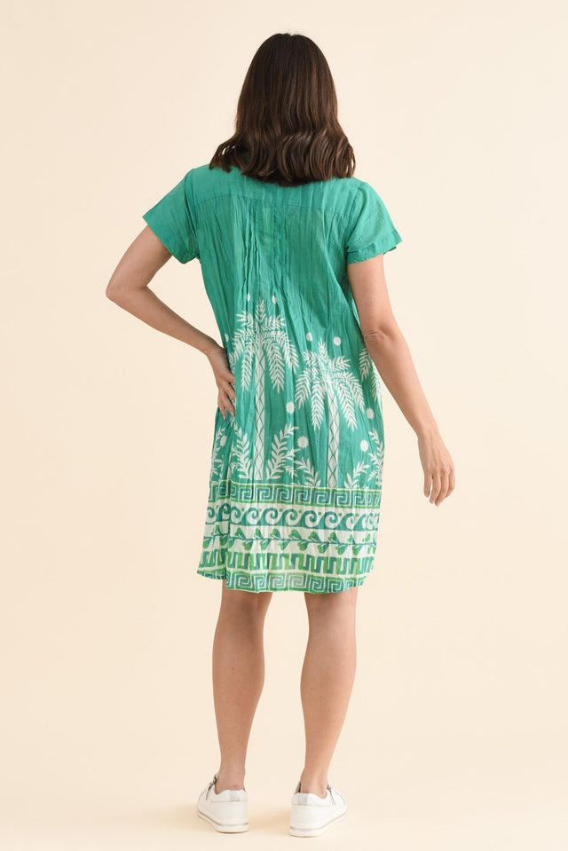 Sabina Green Beach Crinkle Cotton Dress,Back,Brunette model,alt text|model:MJ image 4