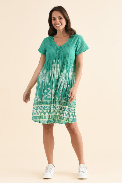 Sabina Green Beach Crinkle Cotton Dress
