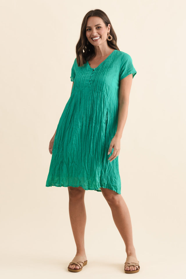 Sabina Green Crinkle Cotton Dress,Brunette model,alt text|model:MJ image 5