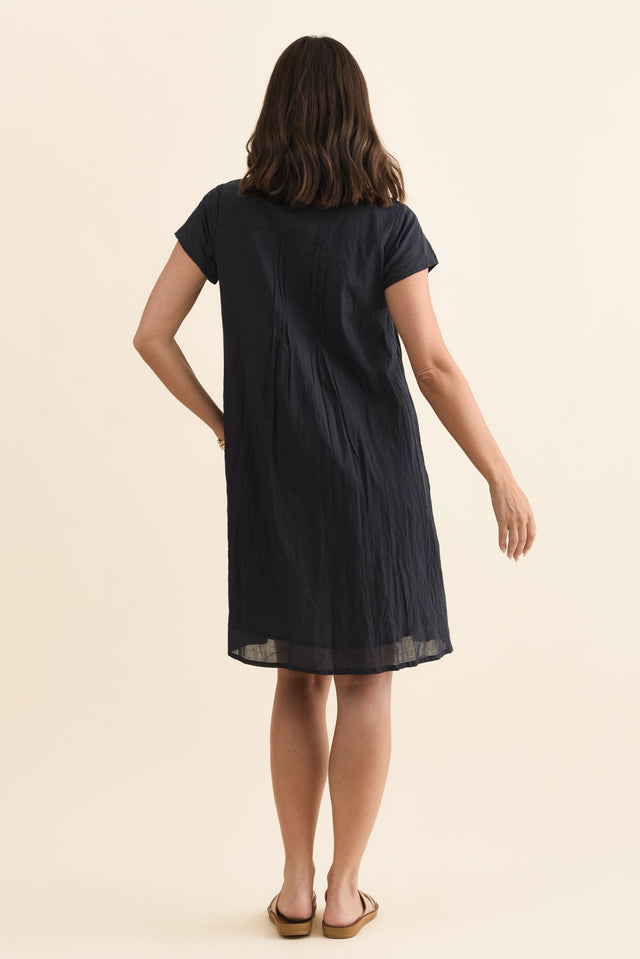 Sabina Navy Crinkle Cotton Dress,Brunette model,alt text|model:MJ image 6