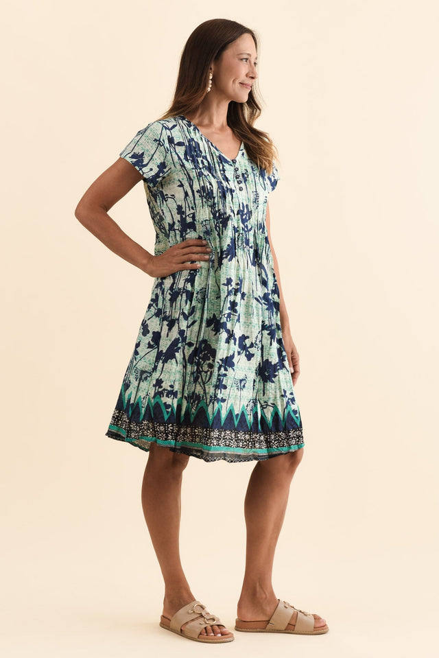 Sabina Navy Dandelion Crinkle Cotton Dress,Brunette model,alt text|model:Cara image 3