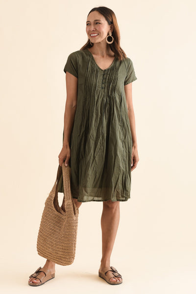 Sabina Sage Crinkle Cotton Dress