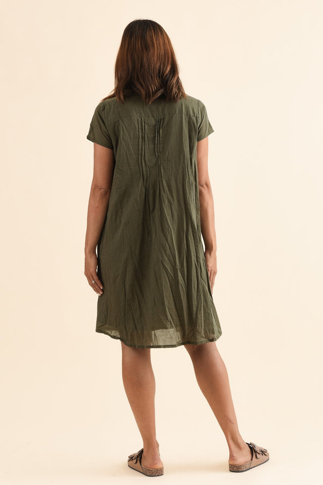 Sabina Sage Crinkle Cotton Dress,Back,Brunette model,alt text|model:Cara image 6