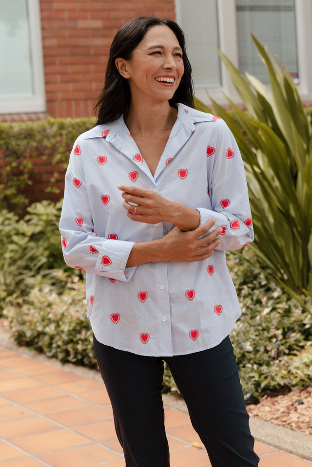 Sage Blue Heart Cotton Shirt image 1