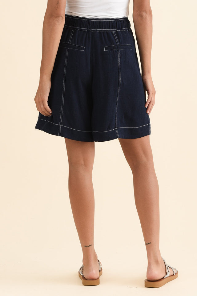 Sage Navy Contrast Shorts,Back,Brunette model,alt text|model:Brontie image 4