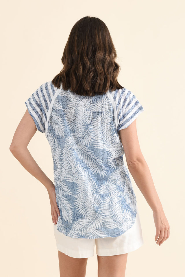 Sail Blue Palm Cotton Blend Tee,Back,Brunette model,alt text|model:MJ image 5