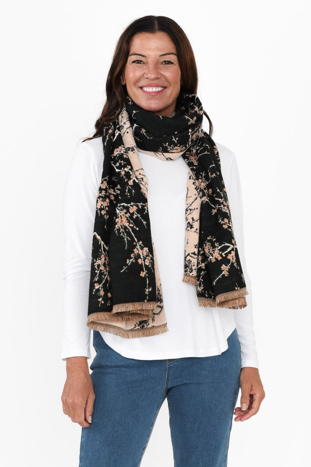 Sakura Dark Green Blossom Scarf