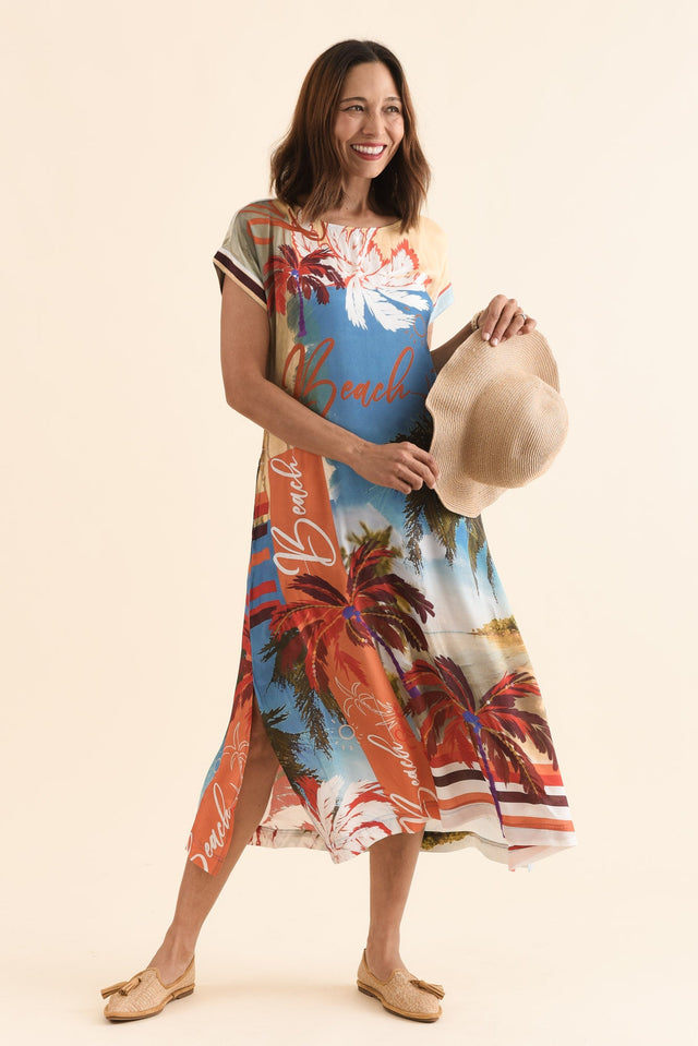 Salena Red Beach Maxi Dress,Front,Brunette model,alt text|model:Cara image 1