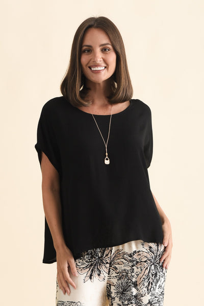 Sali Black Drape Top