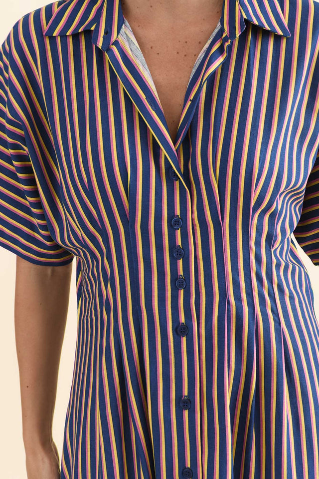 Samba Blue Stripe Shirt Dress,Detail,Brunette model,alt text|model:MJ image 5