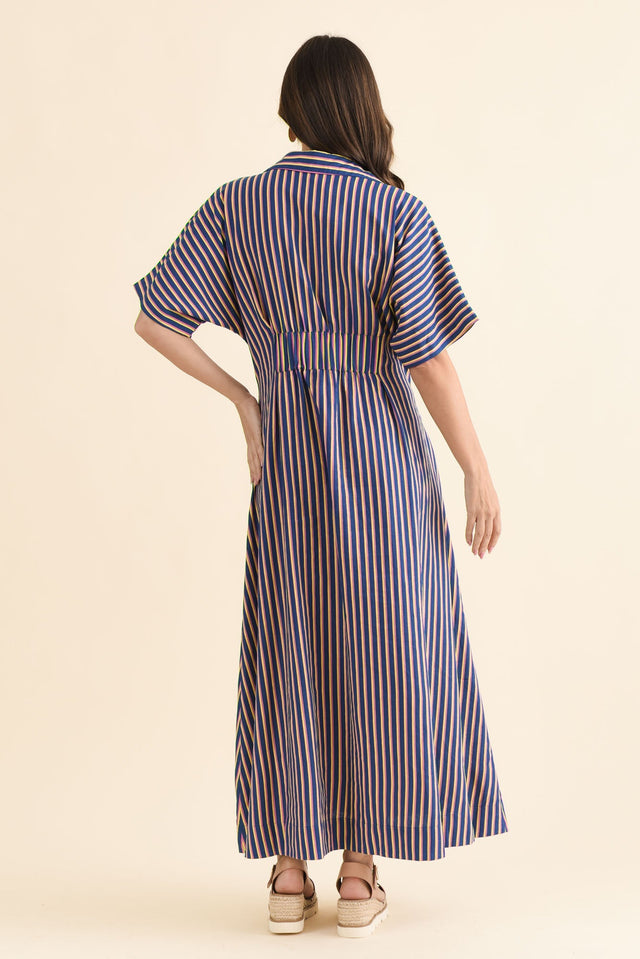 Samba Blue Stripe Shirt Dress,Back,Brunette model,alt text|model:MJ image 4