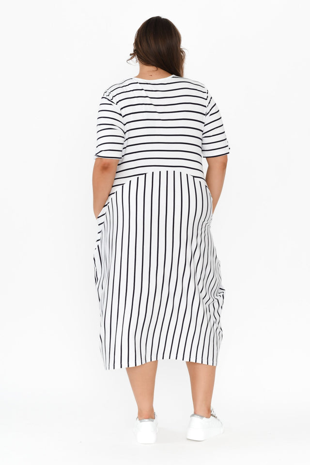 Samiya White Stripe Bamboo Dress,Brunette model,alt text|model:Gabby image 13