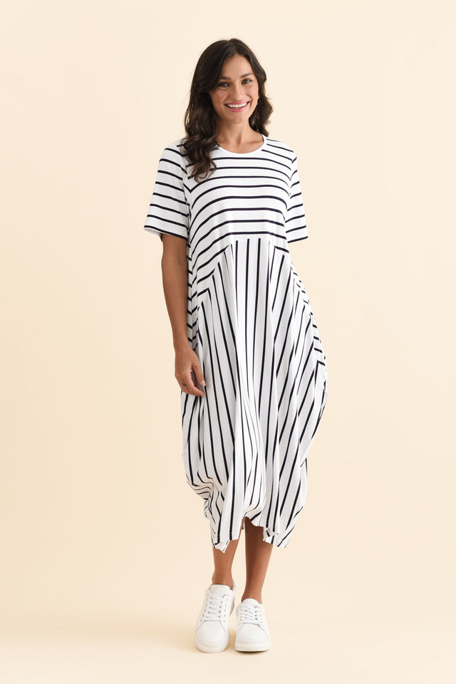 Samiya White Stripe Bamboo Dress,Brunette model,alt text|model:Brontie image 3