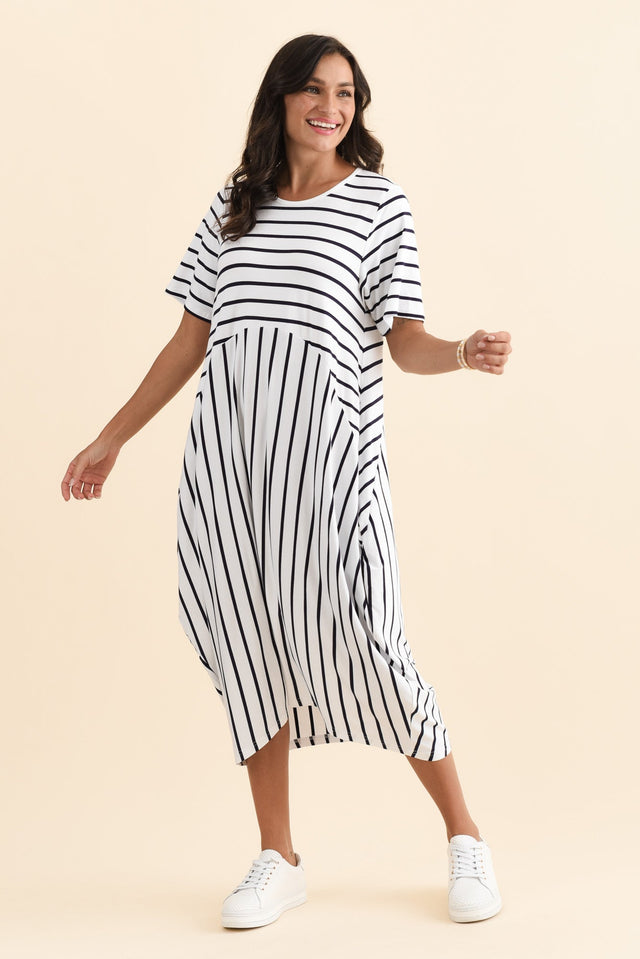 Samiya White Stripe Bamboo Dress,Brunette model,alt text|model:Brontie image 7