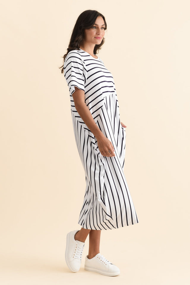 Samiya White Stripe Bamboo Dress,Brunette model,alt text|model:Brontie image 4